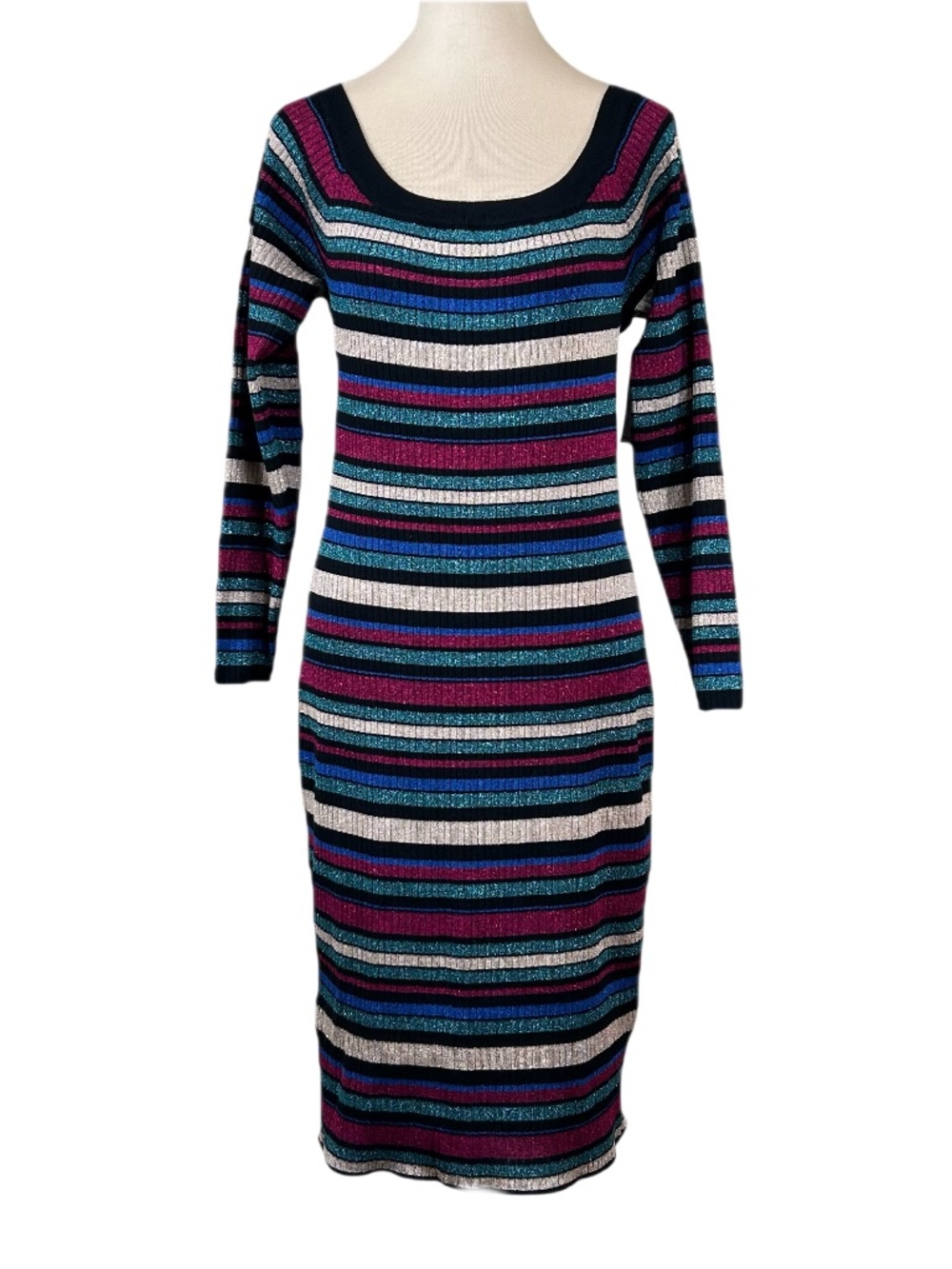 FTF Multicolor Metallic Stripe Sweater Knit Midi Dress Size 1X
